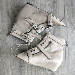 Dolce Vita Open Toe Lace Up Back Zip Wedge Leather Booties Women's Size 9